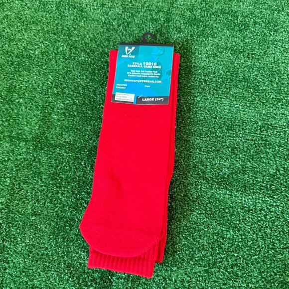 High Five Full Cushion Foot Red Tube Baseball Game 24" Socks Size L NWT - Picture 4 of 6